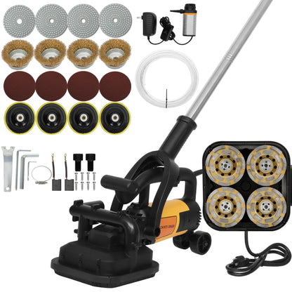 4-Head Concrete Grinder Machine with Handle & Auxiliary Wheels，3800W Floor Grinder For Concrete with 6-Speed Control & Dust Collection Cover, Floor Grinder for Grinding Concrete Deck Marble Granite