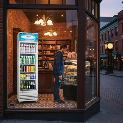 BODEGA BODEGACOOLER Commercial Beverage Refrigerator with Glass Door,12.5 Cu.Ft Drink Refrigerator,Upright Large Display Merchandiser Beverage Bar Cooler Hold Beer,Soda Drinks,Wine with LED Light Box