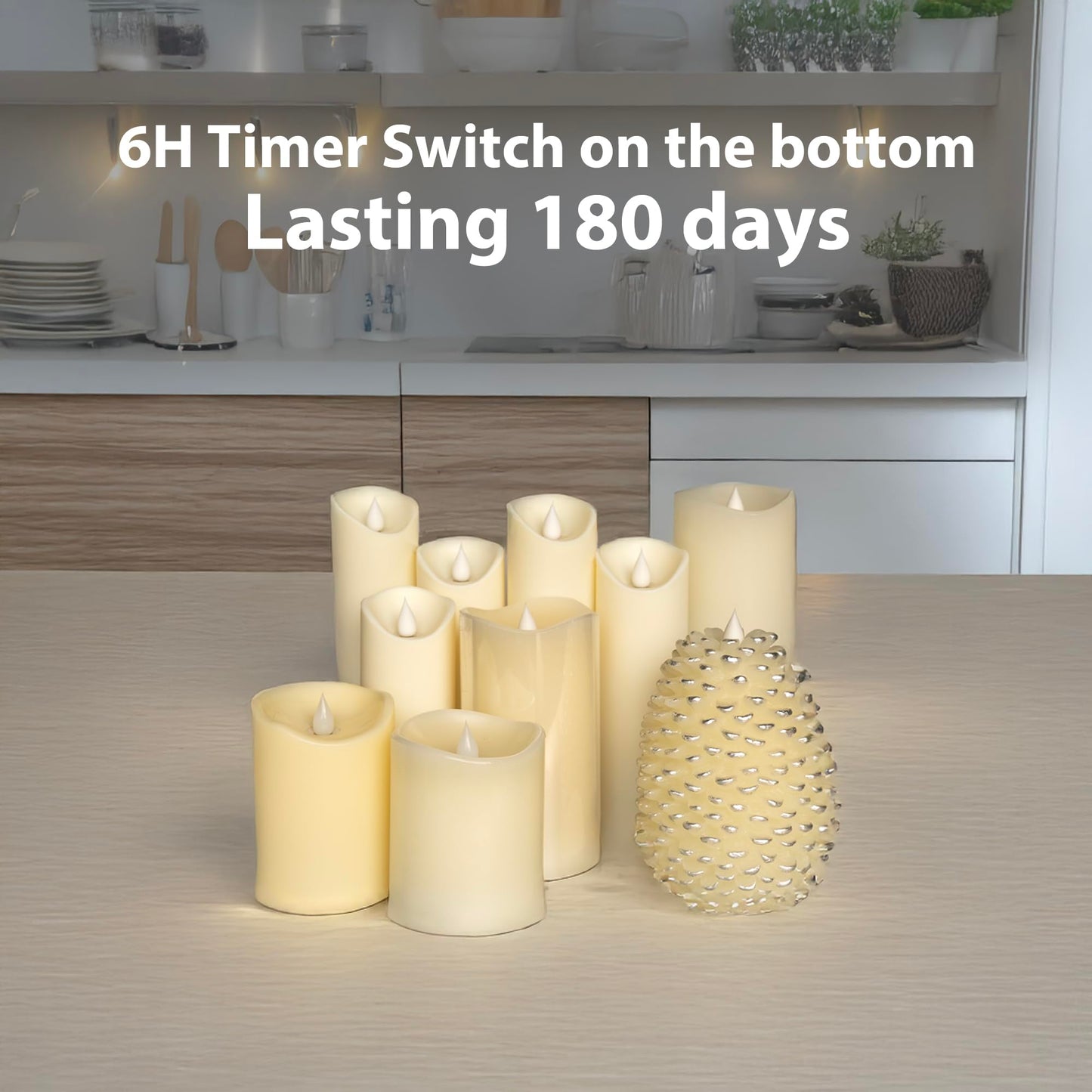 GyrHub Flameless Candles Last 1300+ Hours Real Wax Flame Effect Auto-Moving 3D Wick, LED Pillar Candles with Timers Battery Operated - Ivory 5"