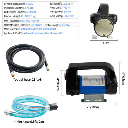 AC110-120V Volt Electric Fuel Transfer Pump, Mechanical Meter, Fuel Hose,AUTO Fuel Nozzle,Filter,NPT Connect Fitting,12 GPM Diesel Transfer Pump with Handle for Transferring Diesel,Kerosene
