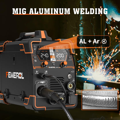 FEMEROL Plasma Cutter Welder Combo 200A Gas MIG/Gasless MIG/HF TIG/Stick/CUT/SPOT 6 in 1 Welding Machine Aluminum Welding 110/220V Dual Voltage Multi Process Welder