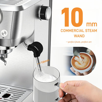 MAttinata Espresso Machine 20 Bar, Espresso Coffee Maker with Professional Milk Frother Steam Wand for Cappuccino & Latte, 49oz Removable Water Tank for Home, Stainless Steel