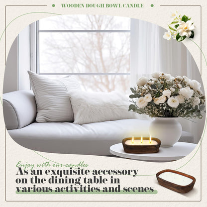 Threlaco 1 Pack 10 Inch Wood Dough Bowl Candles Home Rustic Dough Bowl Soy Candle 3 Wick Scented Candles Gifts for Men Women Farmhouse Table Centerpiece Home Decor for Christmas(Jasmine Gardenia)