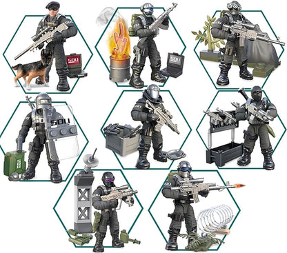SWAT Model Equipment Assembly Building Block Toys8 PCS City Police Action Mini-Figures with Multiple Military Weapons AccessoriesParty Favors Set