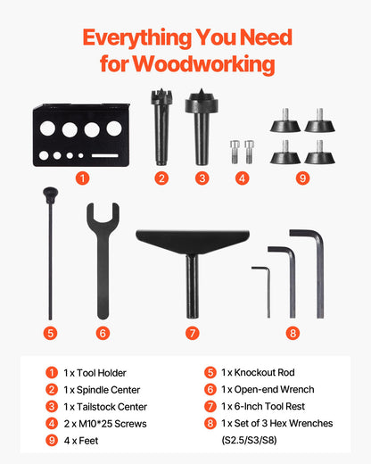 VEVOR Wood Lathe, 6Amp 1 HP Benchtop Wood Lathe Machine with 150 to 3800 RPM Variable Speed 12 x 18" Workbench Brushless DC Motor Cast Iron Construction for Beginners DIY Enthusiasts Woodworking