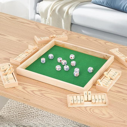 Upgraded 1-6 Players Shut The Box Dice Game with 12 Dice Wooden Classic Board Games Traditional Table Math Game Tabletop Math Dice Game for Pub Bar Home Classroom Party