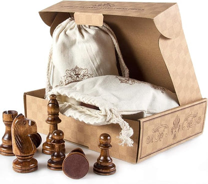 AMEROUS Chess Pieces Only Wooden Hand Carved Tournament Chessmen with 4.12 Inches King 2 Storage Bags for Chess Board Game Replacement of Missing Pieces