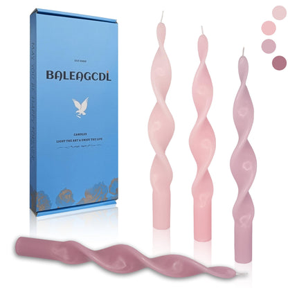 Unscented Gradient Pink Spiral Taper Candle Smokeless Taper Candlesticks Handmade 10 Inch Long Twisted Candles for Wedding Holiday Home Decor Gifts