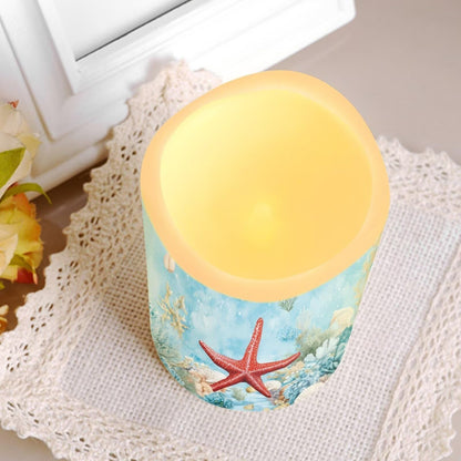 Cozeyat Starfish Sea Flameless Candles Set of 4 Battery Powered LED Pillar Candles with Remote Timer Flickering for Indoor Outdoor Table Beach Decor