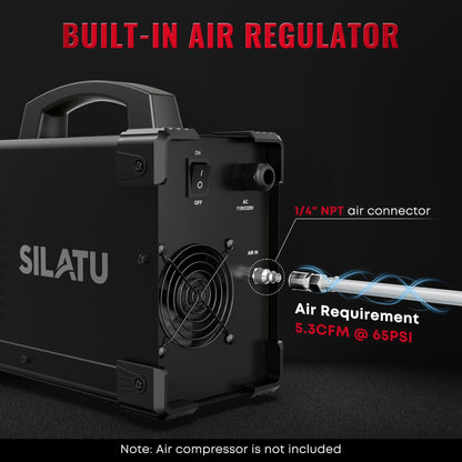 SILATU Plasma Cutter, STC550P 55Amps Pilot Arc Plasma Cutter Machine, 110/220V Dual Voltage LED Display Air Sensor, 9/16'' Clean Cut 7/10'' Max Cut, Mesh Cutting, PT/2T/4T for Beginners DIY (Black)