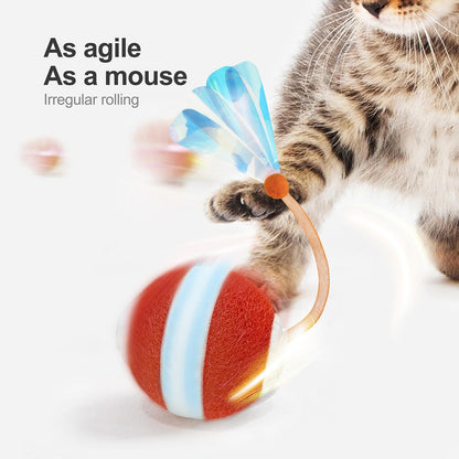 Jkanti Interactive Cat Toys for Indoor Cats,The 3rd Generation Agile Moving Cat Ball with Elastic Mesh Tail,Automatic Kitten Toys for Bored Indoor Adult Cats,Motion Activated (Orange)