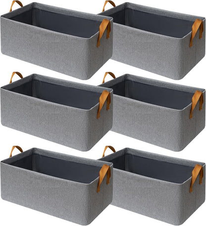 SNWDN Storage Bins - 6 Pack Medium Fabric Baskets for Closet Organization with Handles | Gray 15''L x 10''W x 8''H