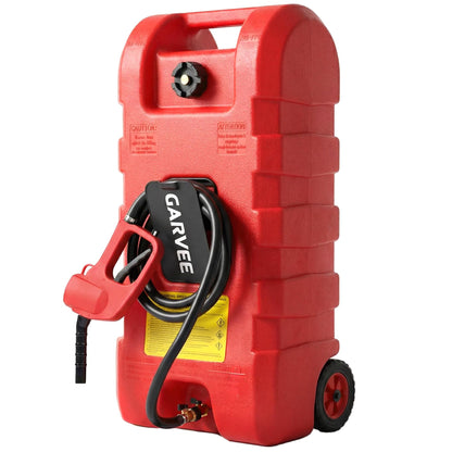 Garvee 15 gal Gas Can, Heavy-Duty Gas Tank and Fuel Caddy with Manual Fuel Transfer Pump, Portable Fuel Tank on Wheels with 10 ft Hose for Lawn Mowers, Cars, Boats, ATVs, Home and Farm Use, Red