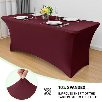 Obstal Spandex Table Cover 4ft Fitted Tablecloth Rectangular - Stretch Rectangle Folding Table Cloth for Birthday Party Wedding Banquet, Wine Red, 48L x 24W Inch