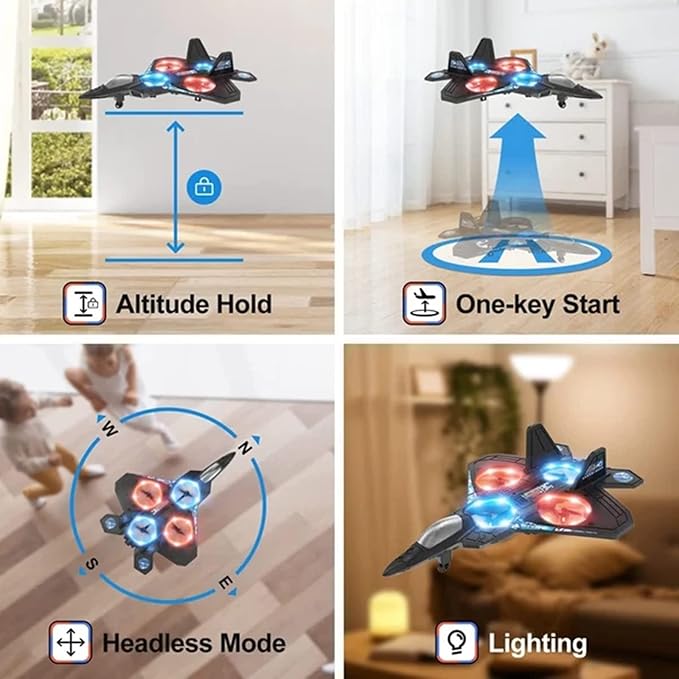 V17 Remote Control Airplane RC Planes RC Fighter Jet Toy for Kids Adults 8-16 Remote Control Planes with LED Light 2 Batteries 360° Stunt Spin Durable Foam Gifts for Boys (Grey + 2 Batteries)