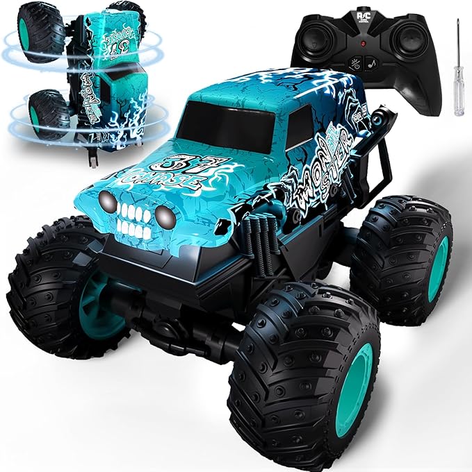 2.4Ghz Remote Control Monster Trucks for Boys Age 4-7Zombie Monster Truck Toys with Stunt 360°Spin &amp Drift 1:20 Scale Remote Control Car with Light &amp Sounds Gift for 3 5 6 8 Year Old Boys&