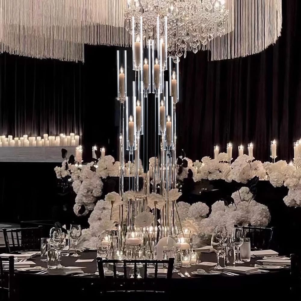 12PCS Acrylic Candle Holder for Party Table Centerpiece,Clear Acrylic Candelabra Centerpiece for Wedding Christmas Baby Shower Event Candles,Fit 0.8" LED Candles