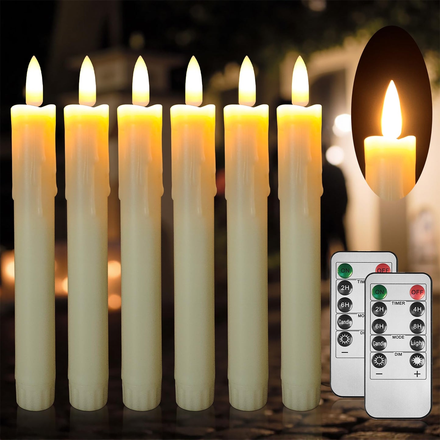 Flameless Taper Candles with Remote, 6.7 Inch Short Taper Candles Battery Operated with Flickering 3D Flame, Led Candle Sticks Safe for Wedding Home Christmas Poultry house lights Decor Ivory Set of 6