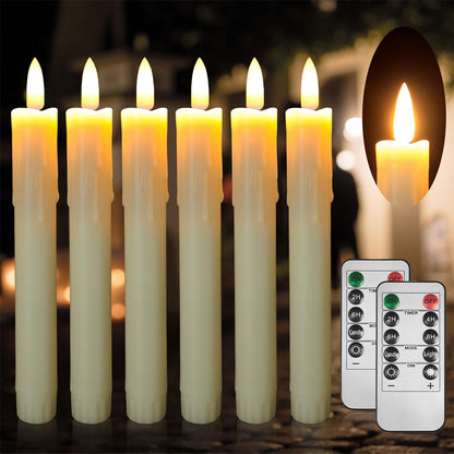 Flameless Taper Candles with Remote, 6.7 Inch Short Taper Candles Battery Operated with Flickering 3D Flame, Led Candle Sticks Safe for Wedding Home Christmas Poultry house lights Decor Ivory Set of 6