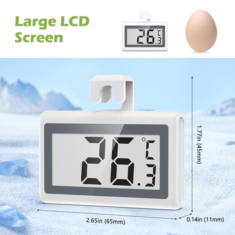 KeeKit Refrigerator Thermometer, Digital Fridge Thermometer with LCD Display, Freezer Temperature Gauge with ℃/℉ Switch, Frost Reminder for Home, Office, Kitchen & Restaurants – 2 Pack