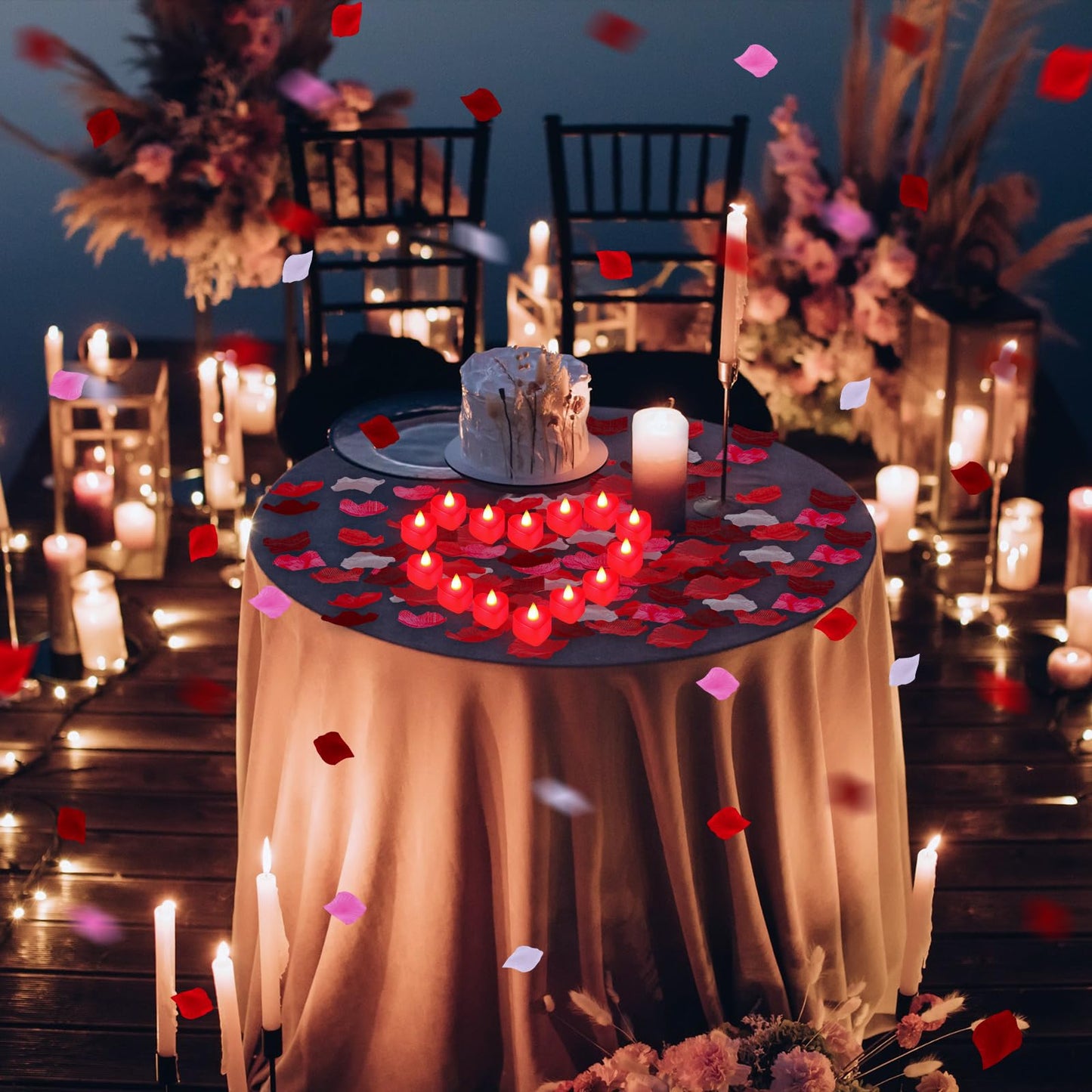 VIHOSE 4000 Pcs Artificial Rose Petals with 24 Pcs LED Tea Lights Candles Flameless LED Candles Fake Rose Petals for Wedding Birthday Party(Red Light, Bright Color Petal)