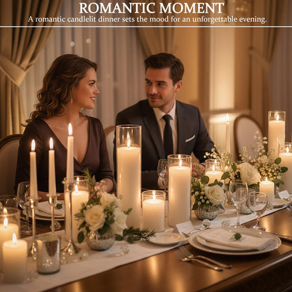 Trxvxo 18 PCS Pillar White Candles in Glass,Hurricane Candles,Wedding Cylinder Candle,3 Different Lengths 2 x 3/6/8 Inch (6 Each),Creating an Atmosphere Suitable for Various Outdoor Activities.