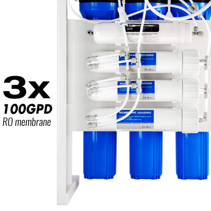 iSpring RCB3P Tankless Reverse Osmosis Filtration System, 300 GPD Under Sink RO System, Reduces TDS, 1.5:1 Pure to Drain, Booster Pump & Pressure Gauge for Residential & Light Commercial Use