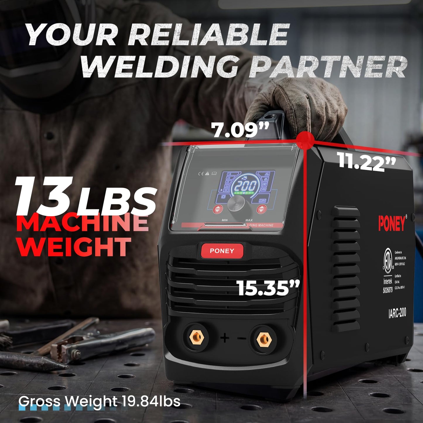 PONEY Stick Welder, 200V 110V/220V MMA/Lift TIG 2 in 1 Welding Machine, Digital Display, Hot Start, Arc Force, VRD, IGBT Inverter Welder with Pure Copper Coil (IARC-200SKN)