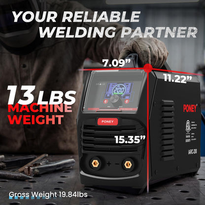PONEY Stick Welder, 200V 110V/220V MMA/Lift TIG 2 in 1 Welding Machine, Digital Display, Hot Start, Arc Force, VRD, IGBT Inverter Welder with Pure Copper Coil (IARC-200SKN)