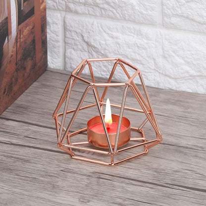 Geometric Tealight Candle Holders Gold, Metal Design Tea Light Votive Holders, Iron Hollow Candlestick for Art Decor
