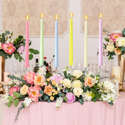 12 Pack 10 inch Candy-Color Taper Candle Set for Holiday Dinner Party, Unscented Long Candlesticks, Dripless and Smokeless, 7-8 Hours Burn