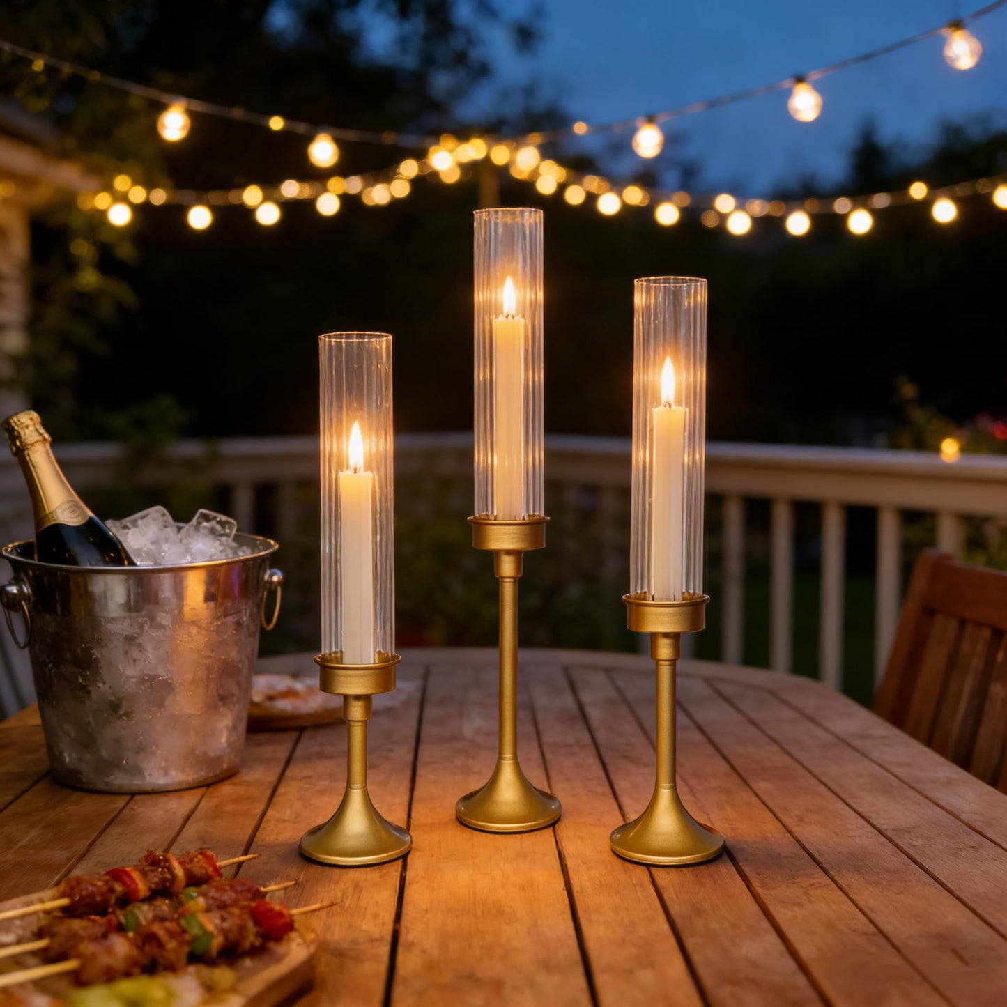 NOLIPED Gold Hurricane Candle Holders - Brass Candlestick Holders Set of 3 Tall Taper Candlesticks Fluted Glass Candle Stick Holder Decor for Wedding Party Christmas Mantel Dining Table Centerpieces