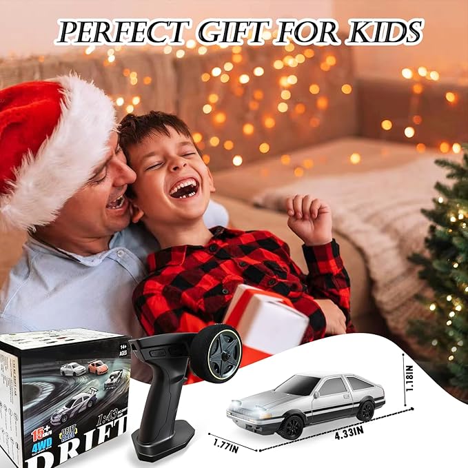 1/43 Mini RC Drift Car with Gyroscope 2.4GHz 4WD Full Proportional High Speed Micro Hobby RC Cars with Lights Racing Tires Fast Small Remote Control Car Toy Model Gift for Adults Kids Boys Girls