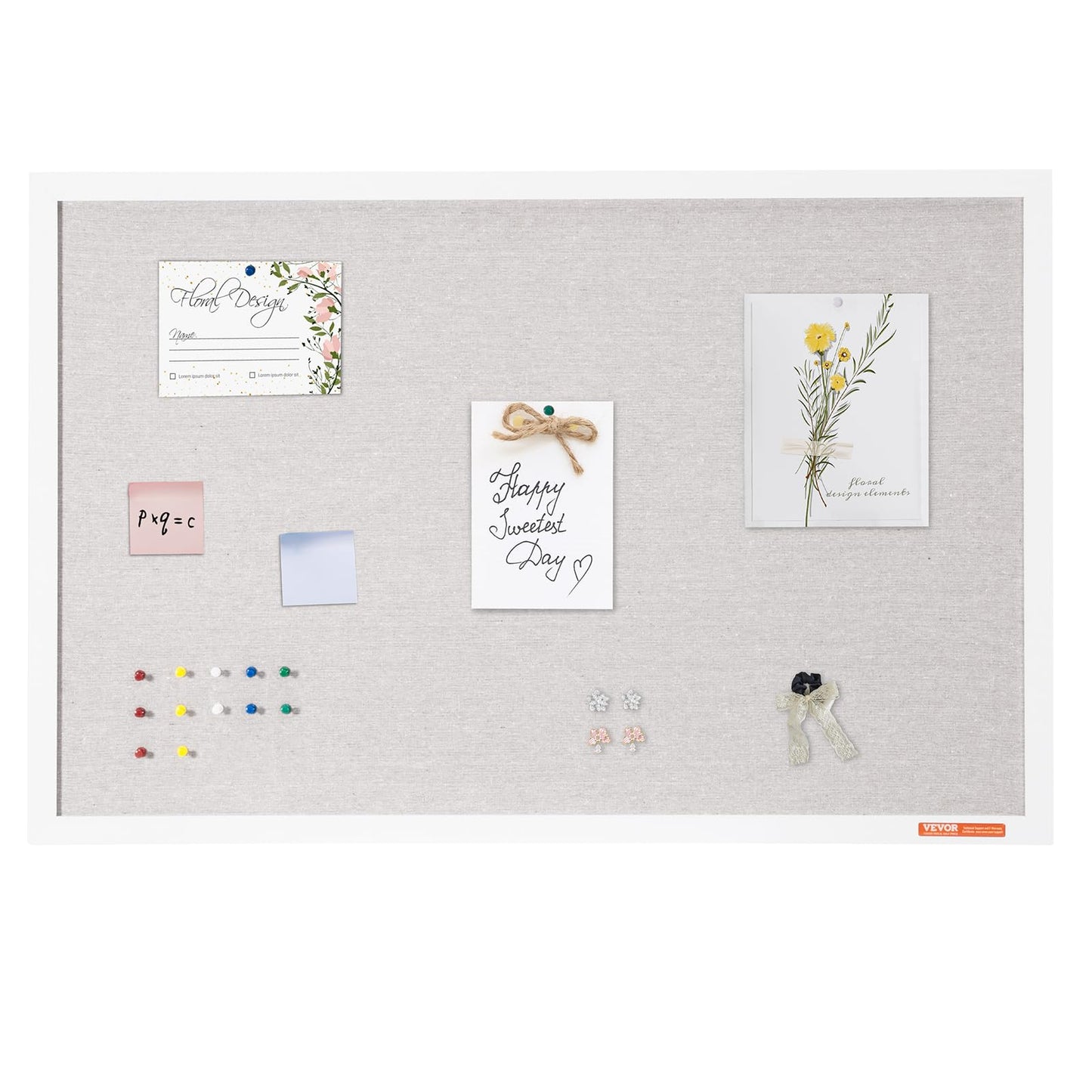 VEVOR 36"x24" White Cork Board with Linen Surface – Stylish Wall-Mounted Bulletin Board for Home, School, Office – Elegant & Functional Noticeboard