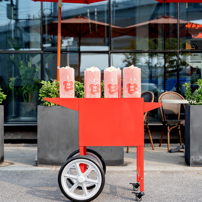 Restaurantware CART ONLY: Hi Tek Popcorn Stand For 8 Ounce Popcorn Maker 1 Red Popcorn Cart - Popcorn Machine Sold Separately 2 Wheels and 2 Locking Casters Stainless Steel Popcorn Popper Stand