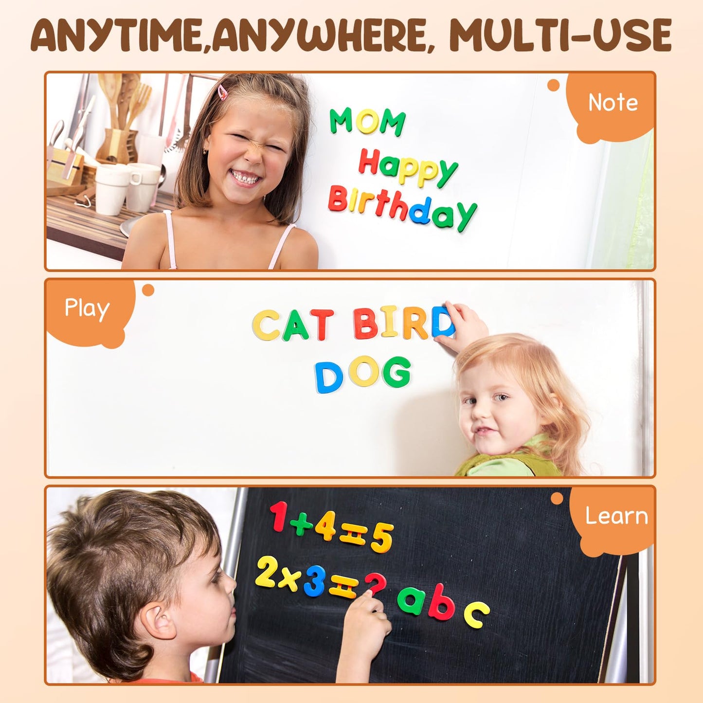 JoyCat 104 Pieces Magnetic Letters Numbers Alphabet Fridge Magnets ABC 123 Preschool Educational Learning Plastic Colorful Toy Set Uppercase Lowercase Math Symbols for Toddlers Kids 3+