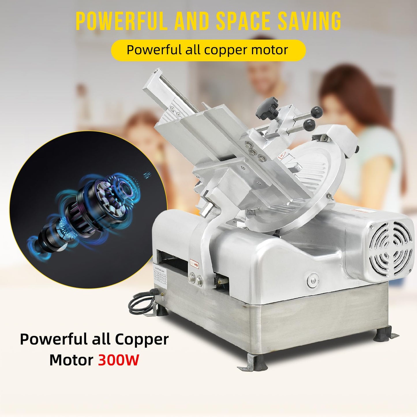 Commercial Meat Slicer, 13 in Electric Food Slicer - Fully-Auto 370W+550W, Stainless Steel, Adjustable Thickness 0-16 mm, Silver, Home & Commercial Use