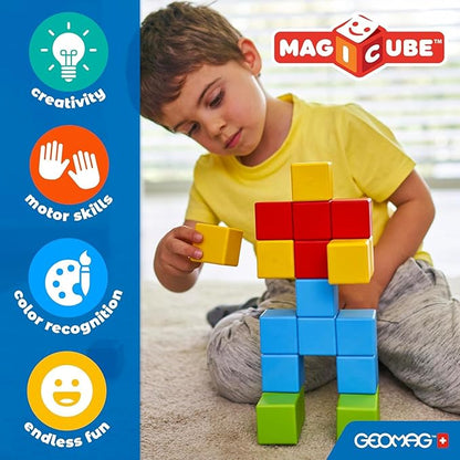 Geomag Magicube Magnetic Building Blocks for Toddlers Ages 1–5 Swiss-Made STEM Toy (24-Piece - Montessori)