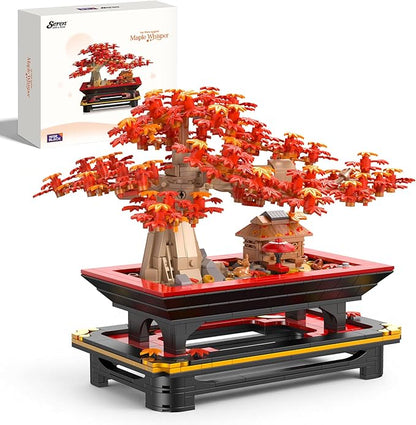 Wise Block Japanese Red Maple Bonsai Tree Building Toy Set for Adults - 900 Pcs Artificial Bonsai Tree Building Blocks for Adults Easter Gift for Women Set Home Office Decor