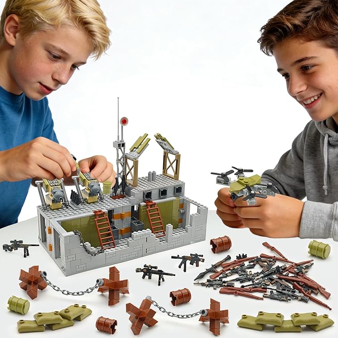 Military Base Building Block Toy Set 600+ Pieces Battlefield Playset with Air Defence Gun Drone Weapon Pack Accessories MOC Brick for Military Enthusiasm