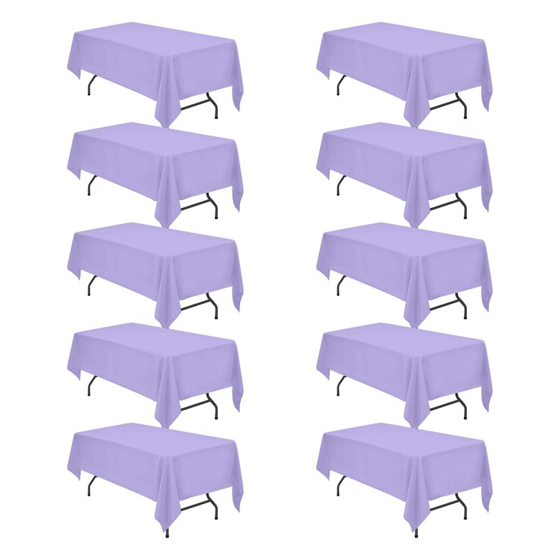 BRILLMAX 10 Pack Lavender Tablecloths 60 x 102 Inch for 6ft Rectangle Tables - 150 GSM Polyester Fabric, 15" Standard Drop, Water, Stain & Wrinkle Resistant Cloth Cover for Wedding Dining Buffet