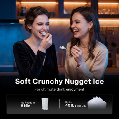 Silonn Nugget Ice Maker Countertop, Auto Drop Ice, Self Cleaning Ice Machine, 40 lbs/24H Soft Chewable Ice, Self Dispensing Nugget Ice Maker for Home, Kitchen and Party