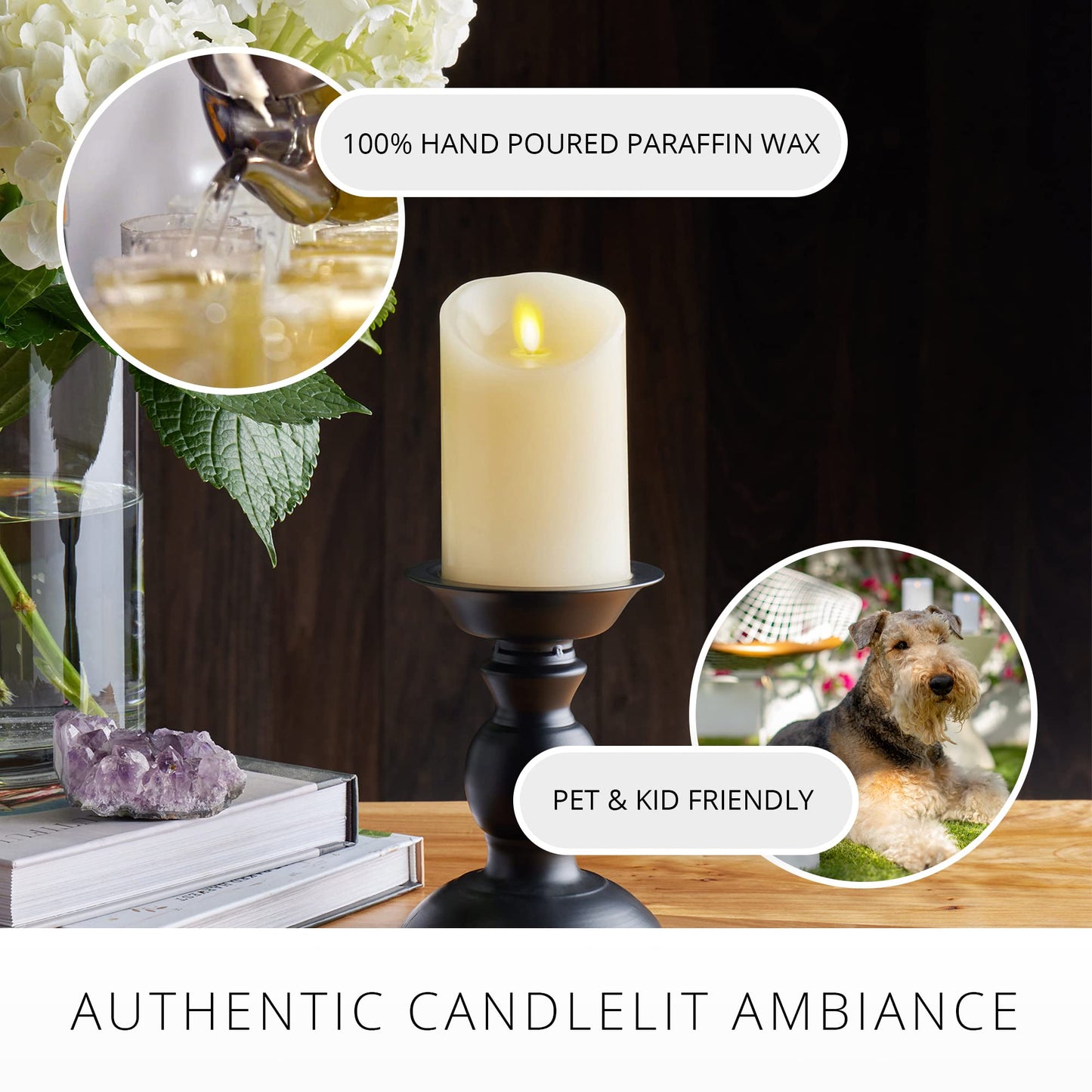 Luminara Flameless LED Battery Operated Ivory Pillar Candle, Flickering Realistic Moving Flame, 3" x 4.5" Luminous Real Wax Indoor Home Decor Pack of 1