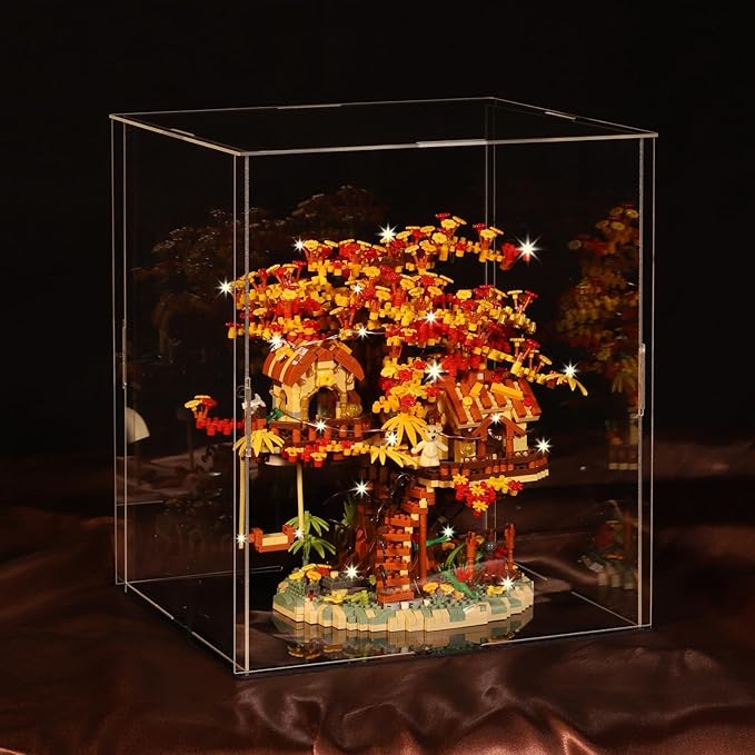 Cherry Blossom Bonsai Tree House Building Blocks Set with Acrylic Display Box Plants Flowers Treehouse Architecture Micro Mini Block Kits Gift for Adults（2725 Pieces