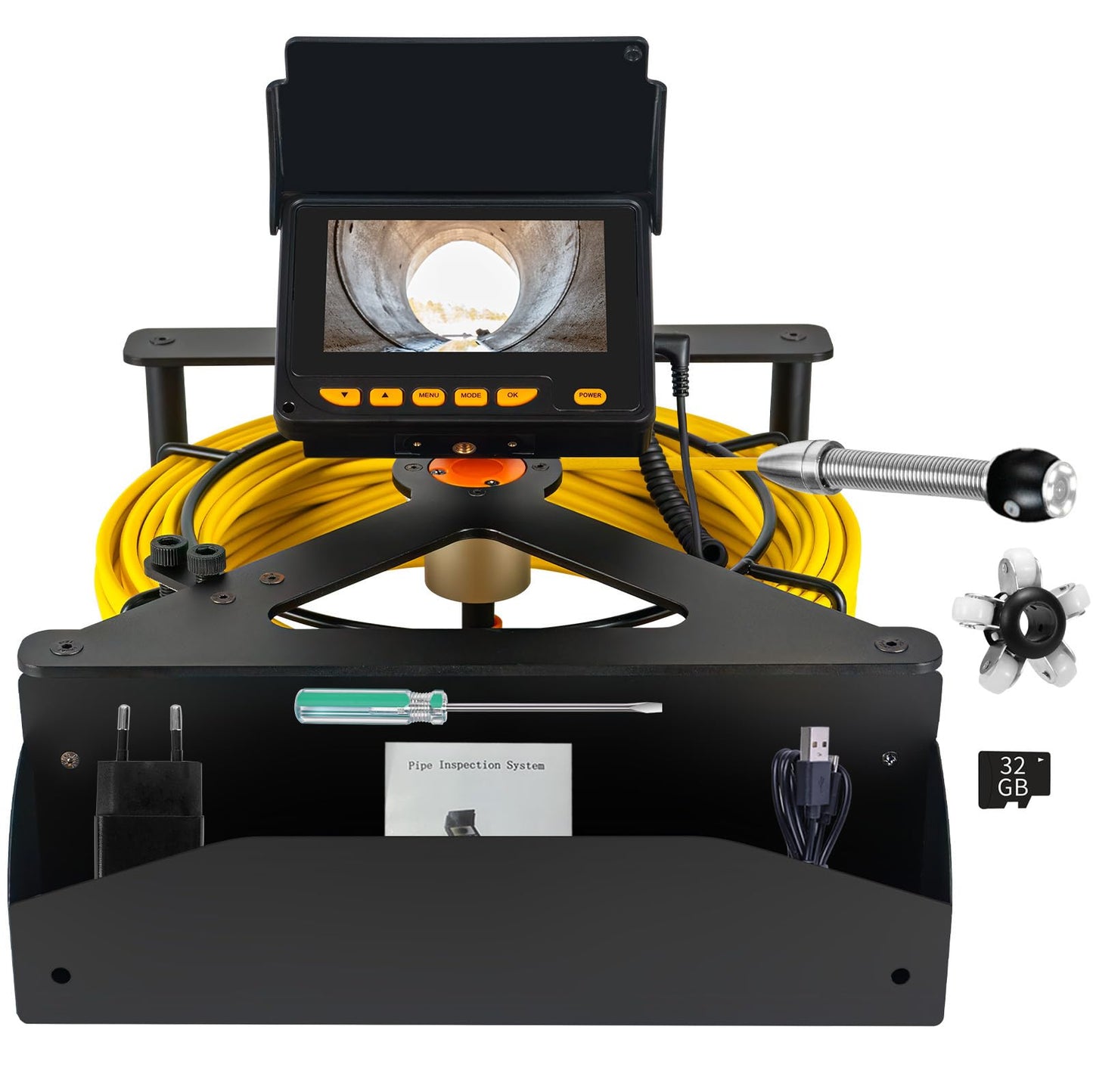 Sewer Camera 100FT,Waterproof JQKJCAM Plumbing Sewer Drain Snake Camera w/Light,4.3'' HD 32GB DVR Screen,Distance Counter,3.5''Roller Guide,17MM Sewer Scope for>=1'' Pipe Line Duct Inspection