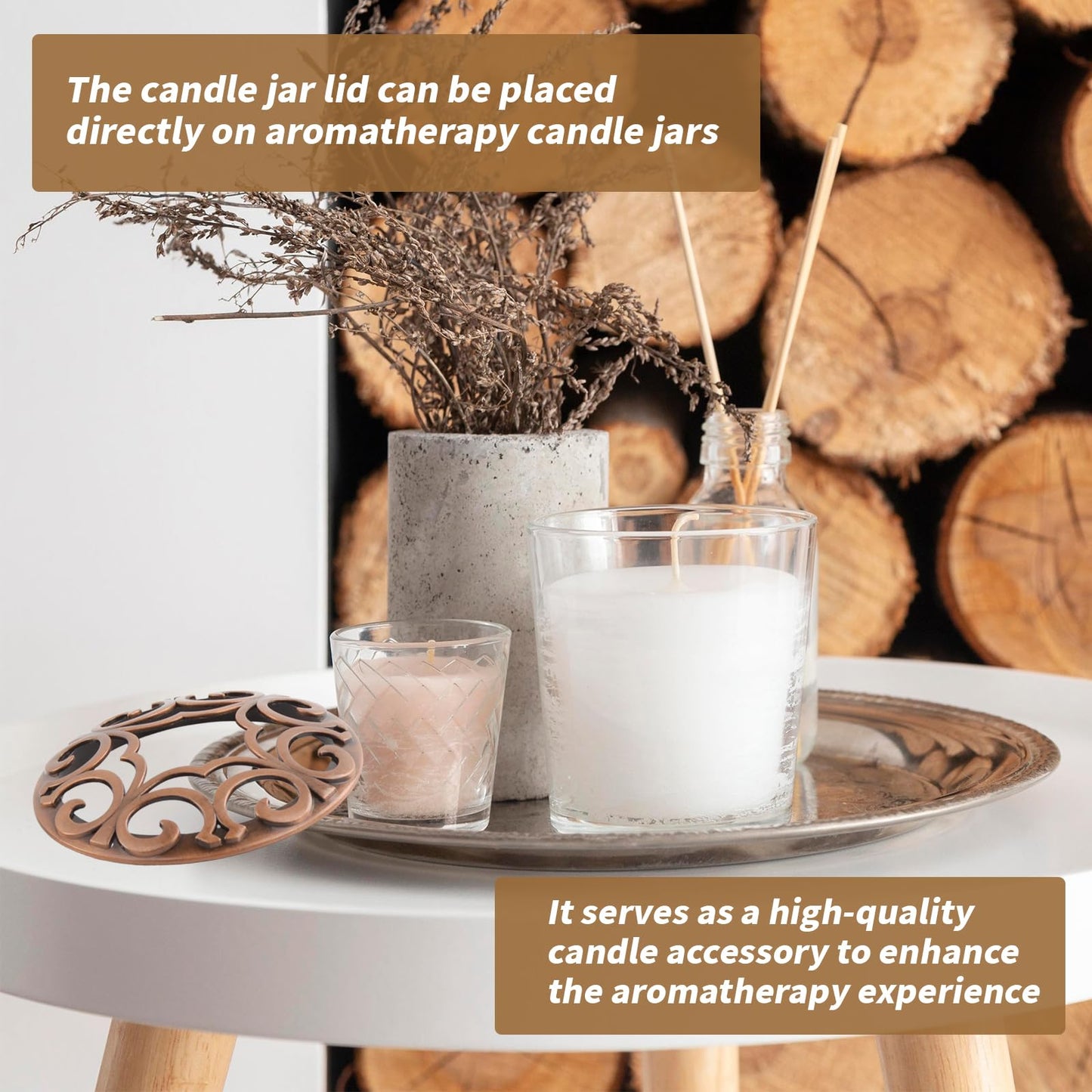 Tsnamay Zinc Alloy Lid Jar Candle Topper, Copper Space Jar Lid Candle Toppers to Burn Evenly Home Decor Accessories Candles Shades Sleeves Cover Top Lid