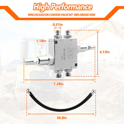 Mini Excavator Cushion Valve Kit Fit for Machine with 1/4” Hydraulic Hoses Complete for Swivel Motor Assembled