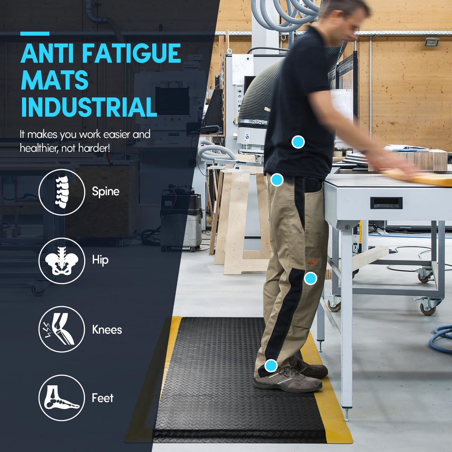 GOOFCXO 3 x 6 FT Anti Fatigue Mats Industrial 15/16 Inch Thick Soft Sponge Ergonomic Mat Durable Heavy Duty Diamond Plate for Standing Non Slip Industrial Grade Floor Mat for Leg & Back Pain