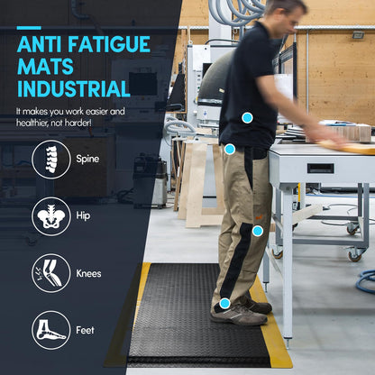 GOOFCXO 3 x 6 FT Anti Fatigue Mats Industrial 15/16 Inch Thick Soft Sponge Ergonomic Mat Durable Heavy Duty Diamond Plate for Standing Non Slip Industrial Grade Floor Mat for Leg & Back Pain