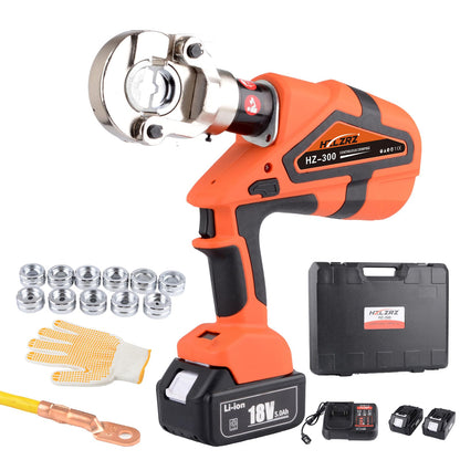 HZLZRZ 12 Ton Electric Hydraulic Crimper with Smart Chip Protection - Professional Battery Cable Lug Crimping Tool for Industrial Use, 8AWG-600MCM Copper Terminals, Rechargeable & Oil-Resistant